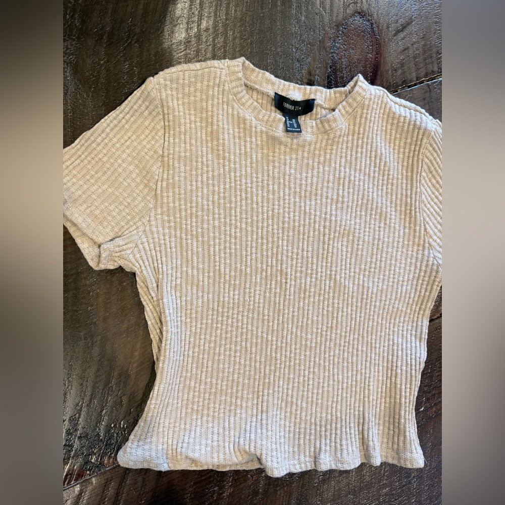 Forever 21 Ribbed Knit Top in Light Beige